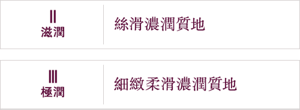 Ⅱ滋潤 柔滑濃潤質地  Ⅲ極潤 乳白濃潤質地
