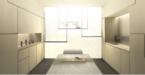 A spa room with a massage table in the center from the SENSAI SELECT Spa in Switzerland.