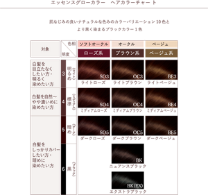 エッセンスグローカラー ヘアカラーチャート