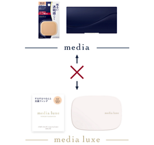 media と media luxe のパウダーファンデーション(レフィル)・ケース入れ替え不可の説明図