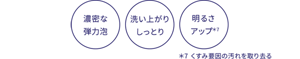 濃密な弾力泡 洗い上がりしっとり くすみ要因の汚れを取り去り、明るさアップ