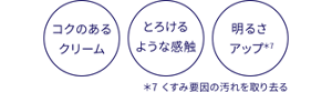 コクのあるクリーム とろけるような感触 くすみ要因の汚れを取り去り、明るさアップ