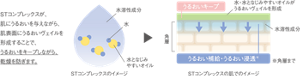 STコンプレックスが、肌にうるおいを与えながら、肌表面に水、水となじみやすいオイルがうるおいヴェイルを形成することで、うるおいをキープしながら、乾燥を防ぎます。