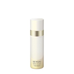 Absolute Silk Micro Mousse Treatment: a white and gold cylindrical aerosol dispenser with a gold gradient gold and a pull-off cap