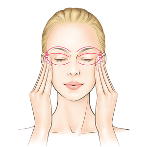 illustration of step 1 application of Melty Rich Eye Cream