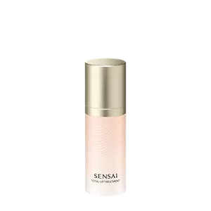 Total Lip Treatment : a pink-toned pump bottle with white line patterns and a bronze pull-off cap