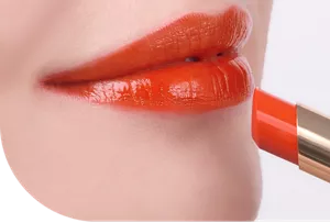 Close-up of a lip wearing Moisture Intense Lipstick in shade MI09 Juicy Orange