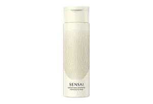 Smoothing Shampoo in beige bottle with gold accents, flip-open cap