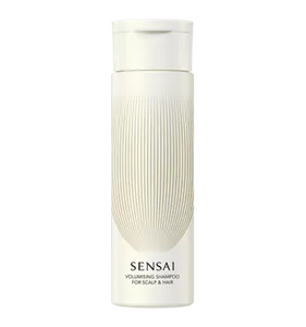 Volumising Shampoo in light beige bottle with gold accents, flip-open cap