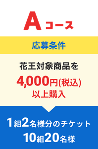 Aコース応募条件 花王対象商品を4,000円(税込)以上購入 1組2名様分のチケット10組20名様
