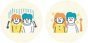 悪い姿勢での印象と良い姿勢での印象の画像