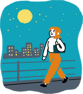 帰り道に一駅歩いて休み方を変える、アクティブレストを取り入れた人のイラスト