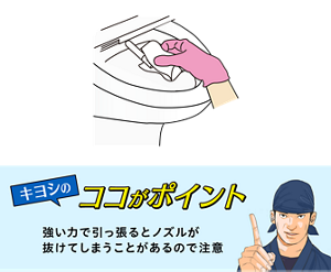 ココがポイント 強い力で引っ張るとノズルが抜けてしまうことがあるので注意