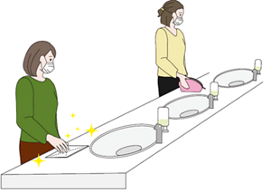 歯磨き後シンク周りを拭いているイラスト