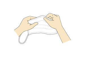 2マスクを手に持ちノーズワイヤーを曲げているイラスト