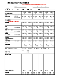 排泄自立に向けての身体機能表のイメージ