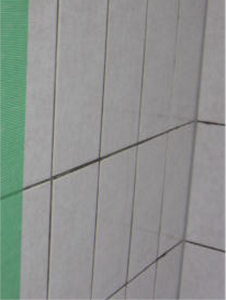 水のみで清掃を行い5週間経過した壁には、1週間経過後と比較して、さらに黒カビ汚れが発生している事がわかる。