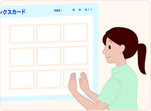 サンクスカードを壁に貼り付けるイラスト。