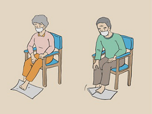 ご利用者様が新聞紙折りゲームをしている様子のイラスト