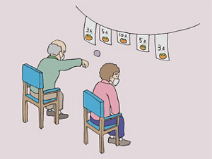 ご利用者様が柿落としゲームをしている様子のイラスト