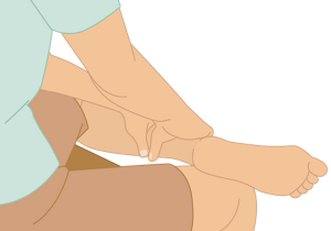 左のふくらはぎを左右の手のひら全体でつかんでいるイラスト
