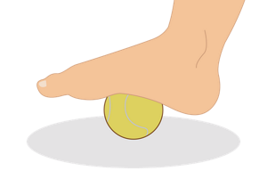 床に置いたボールの上に足裏の中心にボールが当たるように片足を乗せているイラスト