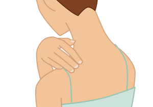 右手の中指を中心に肩井に対して強すぎない程度の圧をかけているイラスト