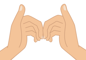 中指を中心に左右の爪の甲を合わせてM字をつくっているイラスト