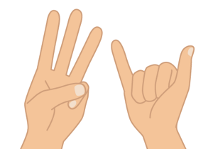 右手で親指と小指を立ててアロハを作り、左手で3を作るイラスト