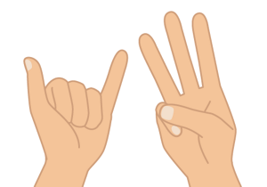 左手で同様にアロハを作り、右手で3を作るイラスト