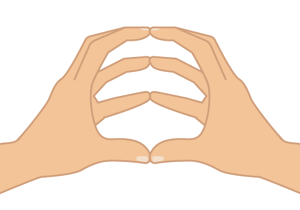 両手でりんごの形を作るように、親指、人差し指、中指、薬指、小指の指先をくっつけるイラスト