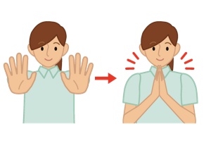 両手を広げて(肩幅)パーにして、手をポンと打つイラスト