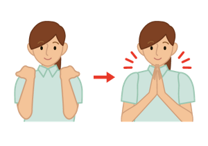 両手で両肩を触って、手をポンと打つイラスト