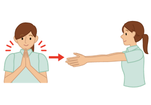 ポンと手を打ち、前ならえをするイラスト