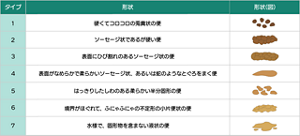 ブリストルスケールによる分類を表す表。