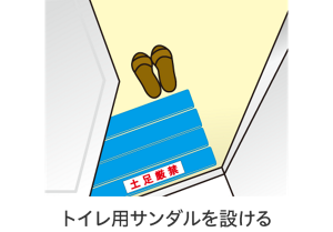 トイレ用サンダルのイラスト。トイレに入る際は専用サンダルに履き替える。