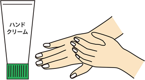 ハンドクリームを使用して手指ケアをしているイラスト。