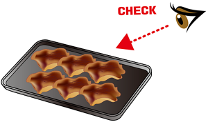 加熱した食材の焼き色を目視で確認しているイラスト。