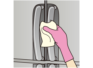 冷蔵庫の取っ手を清拭しているイラスト