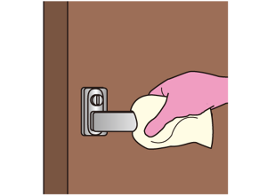 ドアのレバーハンドルを清拭しているイラスト