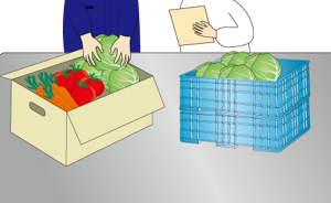 受け入れ時に立ち合い、原材料の確認を行っているイラスト