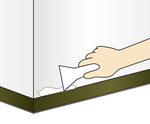 壁の穴をパテで埋めて修復しているイラスト。