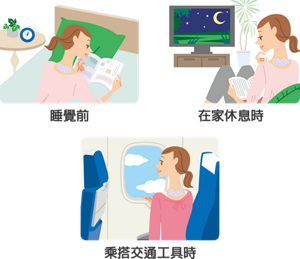 入睡覺前 在家休息時 乘搭交通工具時