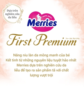 First Premium Dựa trên nghiên cứu da liễu  Nâng niu làn da mỏng manh của bé Kết tinh từ những nguyên liệu tuyệt hảo nhất  Merries dựa trên nghiên cứu da liễu để tạo ra sản phẩm tã với chất lượng vượt trội