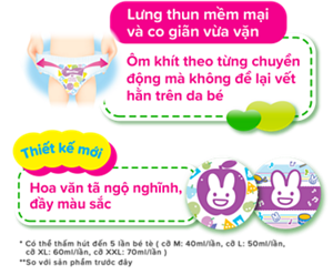 Thấm hút siêu nhanh lượng lớn chất lỏng tương đương 5 lần bé tè ( ~250ml). Khóa chất lỏng tức thì nhờ công nghệ Lock Pee.  GIỮ DA BÉ LUÔN KHÔ THOÁNG