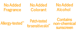 No Added Fragrance,No Added Colorant,No Added Alcohol,Allergy-tested,Patch-tested for sensitive skin,Contains non-chemical sunscreen