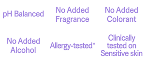 pH Balanced,No Added Fragrance0,No Added Colorant,No Added Alcohol ,Allergy-tested,Clinically tested on Sensitive skin