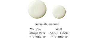 Adequate amount  W-Ⅰ/W-Ⅱ About 2cm in diameter W-Ⅲ About 1.3cm in diameter