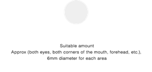 Suitable amount Approx (both eyes, both corners of the mouth, forehead, etc.),  6mm diameter for each area