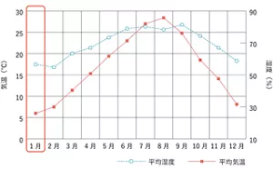気温湿度の年間変動のグラフ